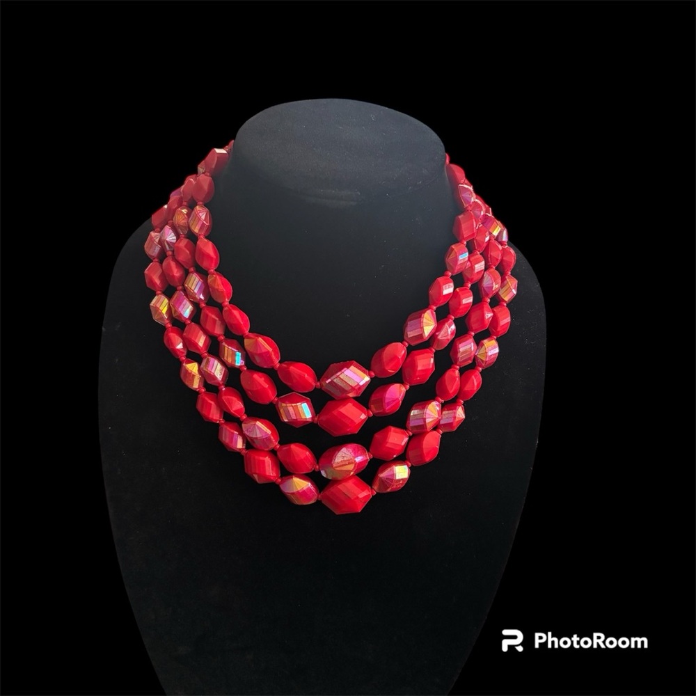 Vintage Western Germany Signed Red Beaded Necklace